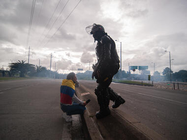 Nasjonalstreiken i Bogotá, 28. april, 2021. (Photo by Sebastian Barros/NurPhoto via Getty Images)